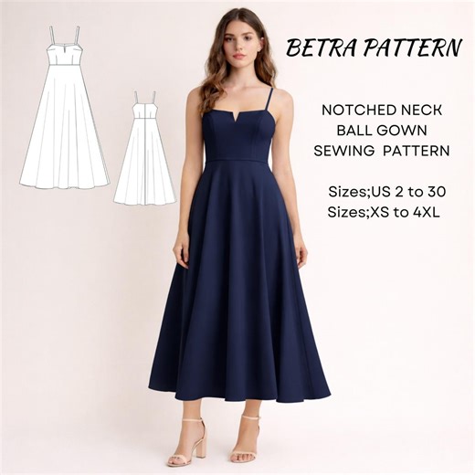 Notched Neck Ball Gown Sewing Pattern: Prom Fairy Dress, XS-4XL (PDF Download) - Etsy Canada