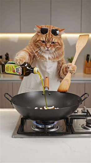 Funny Orange Cat Cooking Chinese Food 😂