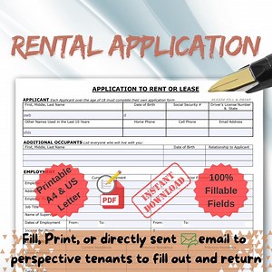 Fillable Rental Application Form: Landlord Tenant Template (PDF) - Etsy