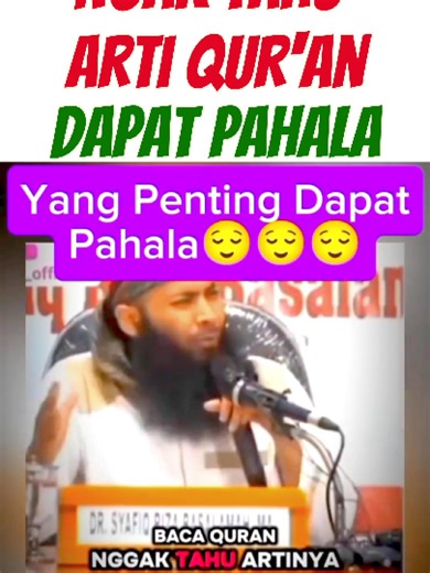 NGAK TAHU ARTI ALQUR'AN PUN BISA DAPAT PAHALA. Saya sih benar-benar ngak tahu apa maksud dari Ustad ini. Bagaimana caranya seseorang dapat pahala jika ngak tahu arti Alqur'an ? Kalau di Kristen, kami memohon pertolongan Roh Kudus untuk bisa memahami sehingga dapat meresapi arti Firman Allah. Di Islam ya ngak tahu lagi ya. #bibleculturestudy #bcsapologetika #kristenislam