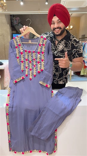 Purple Mal Chanderi Heavy Pearl ,Mirror & Pom Pom Long Length Party wear Coord set (Copy)