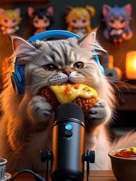 “Fluffy Persian Cat Eating Mozzarella Corn Dog 🌭🧀 | Ultra Cheesy Crunch ASMR | Self-Feeding Cat