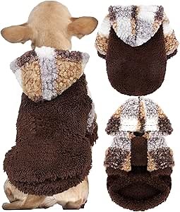 Dog Sweaters for Small Dogs Girl Fleece Dog Hoodie Winter Puppy Sweater (Plaid Brown, XX-Small)