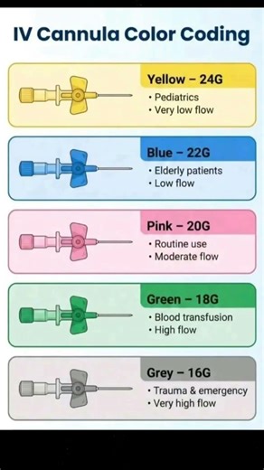 IV cannula colour coding and uses