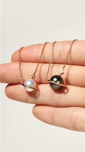 Saltwater Pearl 18K Gold Diamonds Planet Necklace