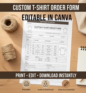 Custom T-shirt Order Form Template | Editable Shirt Order Tracker Printable | Small Business Order Form Canva | Tshirt Order Form PDF - Etsy
