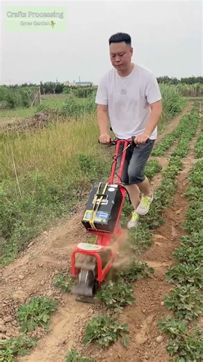 Efficient electric mini tiller in action, perfect for small scale weeding and soil cultivation