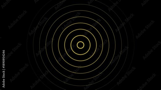 Golden Concentric Rings Expanding Animation 4K - Abstract Luxury Ripple Wave Pulse Effect for Logo Reveal Award Show Event Presentation Broadcast Intro Cinematic Premium Background Loop VFX Overlay
