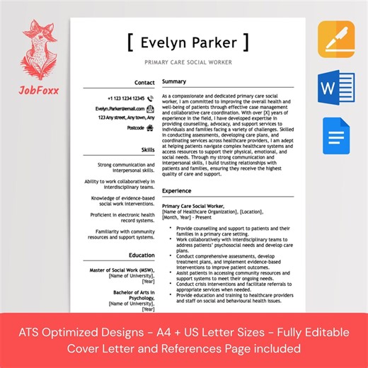 Social Worker Resume Template | Social Work Resume | ATS Friendly Social Work Resume | Professional Social Work CV - Etsy