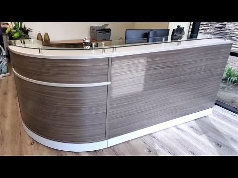 Reception Desk Design - L Shaped Receptionist Counter with Glass Top