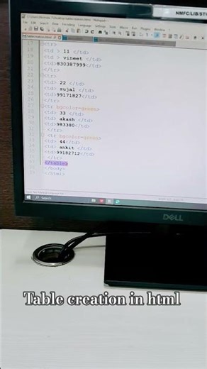 table creation in html