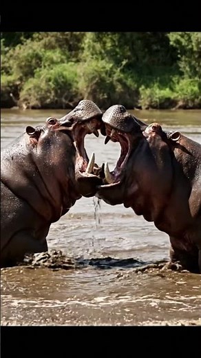 Giant Hippo Fight! Territory Battle Erupts 🤯 #Shorts