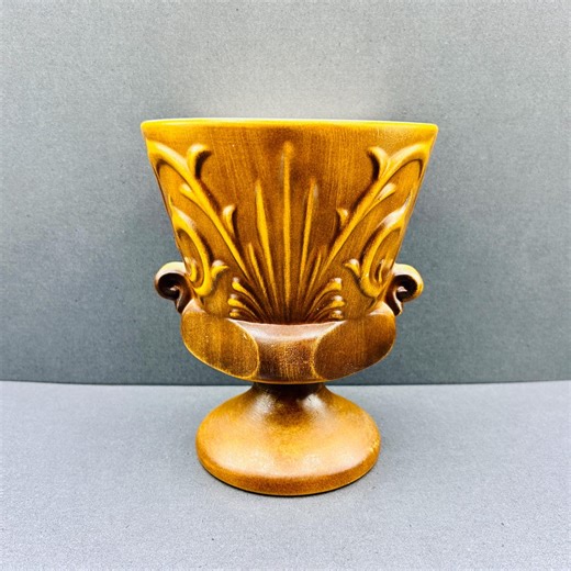 Vintage Haeger Pottery Footed Pedestal Urn Planter | Brushed Glaze | Faux Wood | Double Handles - Etsy