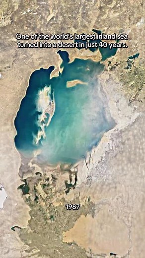 The Aral Sea’s decline over the last 40 years can be traced clearly through satellite records. In the early 1980s, it was a major inland lake fed by two long rivers, the Amu Darya and Syr Darya. As large irrigation systems expanded across Central Asia, much of the rivers’ flow was redirected to support cotton fields. With less water entering the basin each year, the lake began to shrink. Through the late 1980s and 1990s, the water level dropped enough for the sea to split into separate northern 