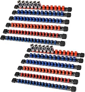 12-Piece Socket Organizer Set - 1/4-Inch x 64 Clips, 3/8-Inch x 60 Clips, 1/2-Inch x 48 Clips, Heavy Duty ABS Socket Holder, Premium Quality Socket Clip Rail Holder for Tool Box Drawer