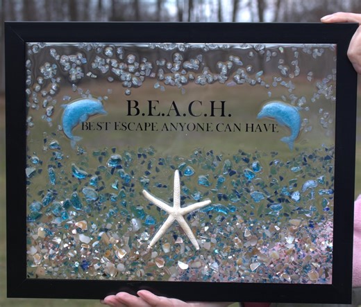 Dolphin Resin Wall Art – Coastal Beach House Decor With Seashells, Crushed Glass - Etsy