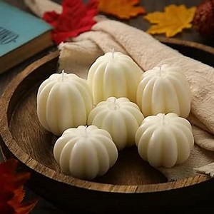 MTLEE 6 Pieces Thanksgiving Pumpkin Shaped Candle Fall White Scented Tealight Candles Home Decor Handmade Thanksgiving Gifts for Bedroom Bathroom Party