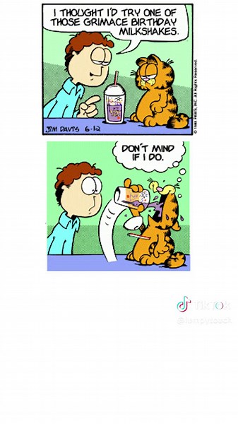 Garfield tries the Grimace Shake #grimaceshake #happybirthdaygrimace #grimace #dub #comic #fyp