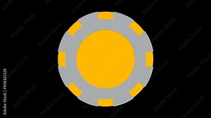 This video demonstrates the animation of a casino chip rotating smoothly on a transparent background (alpha channel).