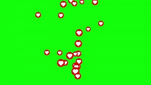Pop up animation of red heart icon on green screen background, love animation footage suitable for social media like buttons.