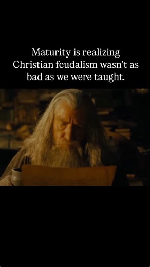 Vitaliy Talkz on Instagram: "Christian feudalism was not the dystopian nightmare we were taught it was. In many ways, what we live under today is far worse. We refuse to call it feudalism, yet in practice we have recreated it in corporate form (corporate fedulism), stripped of its moral obligations and reciprocal duties. Medieval Christian society at least recognized that power carried responsibility. The lord owed protection, land, stability, and justice to those under him. The peasant owed lab