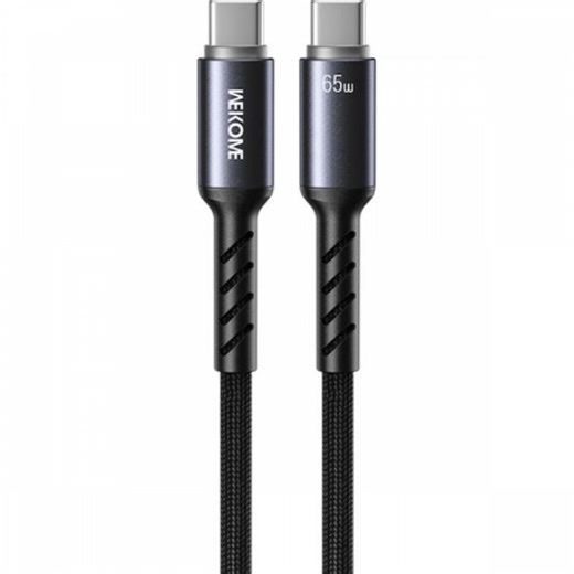 WK LED USB 2.0 Cable USB-C Male - USB-C 65W PD Black 1.2m