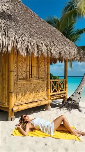 Tiny Bamboo Island Cabin 🌴🏝️ Blue Lagoon Relaxation 👙🌊 #DreamScreenAi
