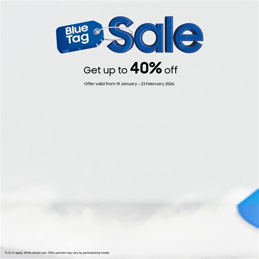 Enjoy up to 40% off on TVs, Monitors and Home appliances, and more during the Samsung Blue Tag Sale 💙 Upgrade your home with unbeatable prices - offer ends 23 February 2026. Shop now: http://spr.ly/6181hTUkU | Samsung