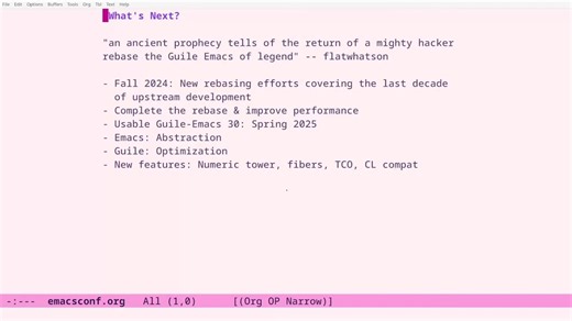 EmacsConf 2024_ Beguiling Emacs_ Guile-Emacs relaunched! - Robin Templeton