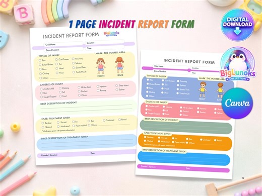 Daycare Incident Report Form Printable Childcare Accident Report Template Preschool Injury Log Instant Download - Etsy