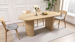 70.8 Inch Dining Table for 4-6 People, Oval Kitchen Table with Semi-Cylindrical Legs Base, Modern Farmhouse Round Dinner Tables for Dining Room Kitchen Living Room (Walnut)