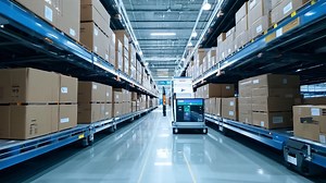 Automated Guided Vehicle (AGV) in a Modern Warehouse | Premium Stock Video Footage