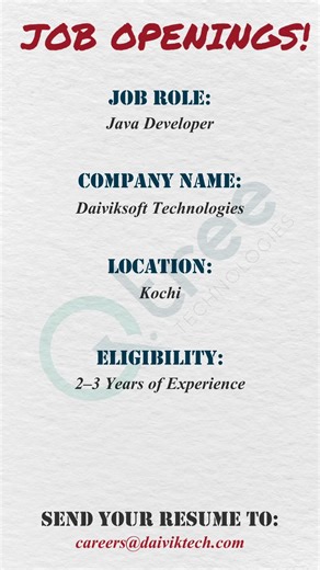 Java Developer Jobs in Kochi | Daiviksoft Technologies Hiring
