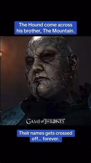 Game of thrones iconic scene. The Hound come across his brother, The Mountain.