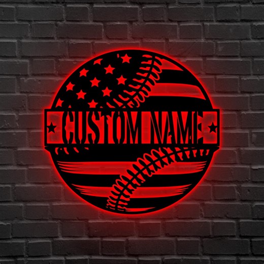 Personalized Baseball LED Metal Sign, Custom Name Sports Wall Decor, Man Cave Game Room Decoration - Etsy