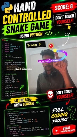 Amazing python Snake game controling by Finger! #python #programming