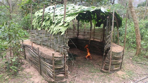 Primitive earth wall hut creation