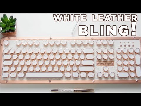 Azio 'Posh' retro mechanical keyboard unboxing - white leather! - bling!