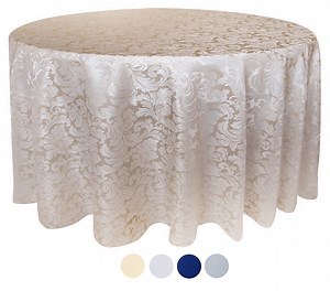 Tektrum 90 inch Round Damask Jacquard Tablecloth Table Cover - Waterproof, Spill Proof, Stain Resistant, Wrinkle Free, Heavy Duty- Great for Banquet, Parties, Dinner, Wedding (Beige)