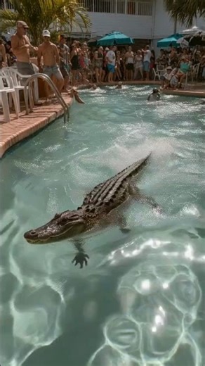 Pool Party in Florida... This Massive Gator Crashed the Gate—Total Chaos Ensued! #shorts