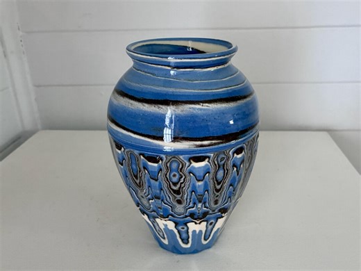 Blue Agateware Pottery Flower Vase - Etsy