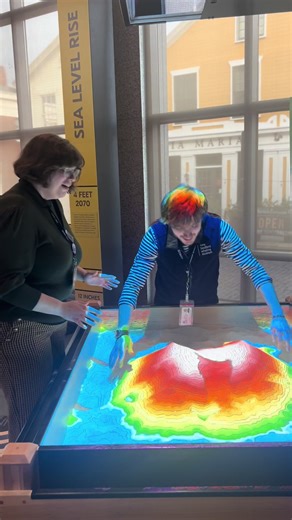 visitors of all ages are encouraged to play (peacefully) with our augmented reality sand table! check it out this weekend 🐳🩵 #museum #charlixcx #house #kidsactivities #newbedford #massachusetts #newengland #science #topography