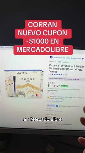 Nuevo cupón de descuento en mercado libre ahórrate mi pesos por este hot sale Como ejemplo aplicamos este cupón en un PlayStation 5 edición Ghost of yotei #playstation #playstation5 #cupones #mercadolibre #hotsale