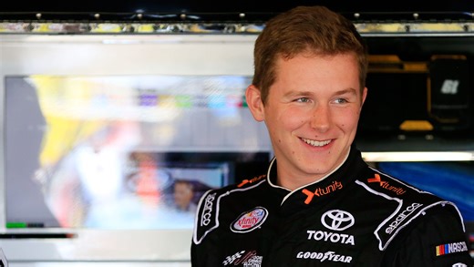Matt Tifft, second from left, talks about the jumbotron