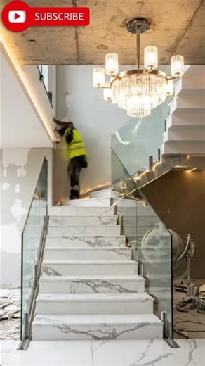 Grand Marble Foyer Transformation | Glass Staircase & Crystal Chandelier Reveal ✨