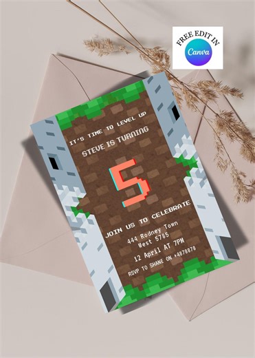 Minecraft Birthday Invitation Template Editable Minecraft Birthday Invitation Minecraft Invitation Editable in Canva Invite Instant Download - Etsy