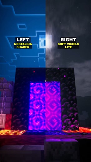 VexelVille - Minecraft Shaders on Instagram: "Side with better nighttime vibes? 🌙 Minecraft shaders comparison. Left: Nostalgia Shaders - by RRe36. Right: Soft Voxels Lite - by RRe36. - #minecraft #minecraftshaders #minecraftrealistic #minecraftmods #gaming"