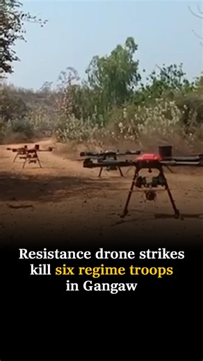 Resistance drone strikes kill six regime troops in Gangaw March 19, 2025 The Myaing People’s Defense Force said it participated in a joint three-day drone attack on a junta base at the Myittha dam in Gangaw Township, Magwe Region from March 7 to 9, killing six regime troops, including a police captain, and four Pyu Saw Htee militia members. Two soldiers who fled the attack were captured, the PDF group said. Earlier this month, the joint resistance force used drones to bomb regime troops and Pyu 