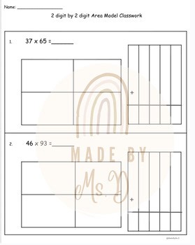 Area Model Multiplication Worksheet 2x2, 2x3