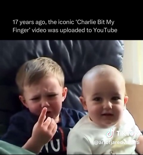 One of the most iconic videos ever 😭 “Charlie Bit My Finger” is a 2007 viral video of a baby named Charlie Davies-Carr biting his older brother Harry’s finger. The video was one of YouTube’s first viral hits, garnering over 887 million views. via instagram user: pophistorybook #youtube #viral #iconic #nostalgia